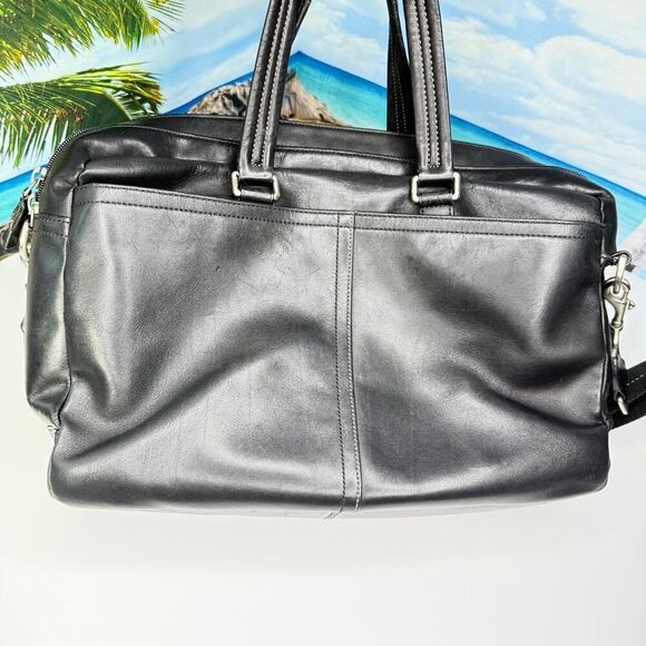 COACH F70707 Lexington Smooth Black Leather Office Commuter Briefcase Laptop Bag - Picture 3 of 16
